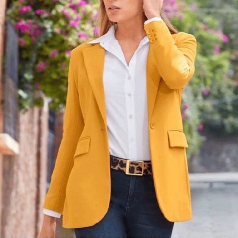 Boston Proper Beyond Travel Classic Boyfriend Blazer Gold